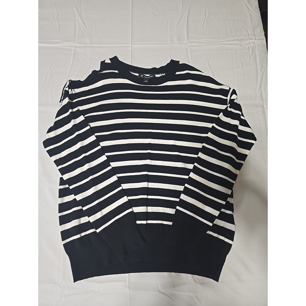 INC Women's Small With 1 Open Shoulder Sweater‎ Black Stripe